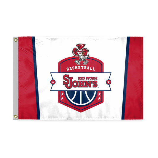 AGAS St. John’s University Flag 12 x 18 inch – Single Sided Printed Polyester SJU Red Storm Basketball Crest Design – Official NCAA Red Storm Flag – Outdoor Display with Canvas Header, Brass Grommets and Reinforced Stitched Edges