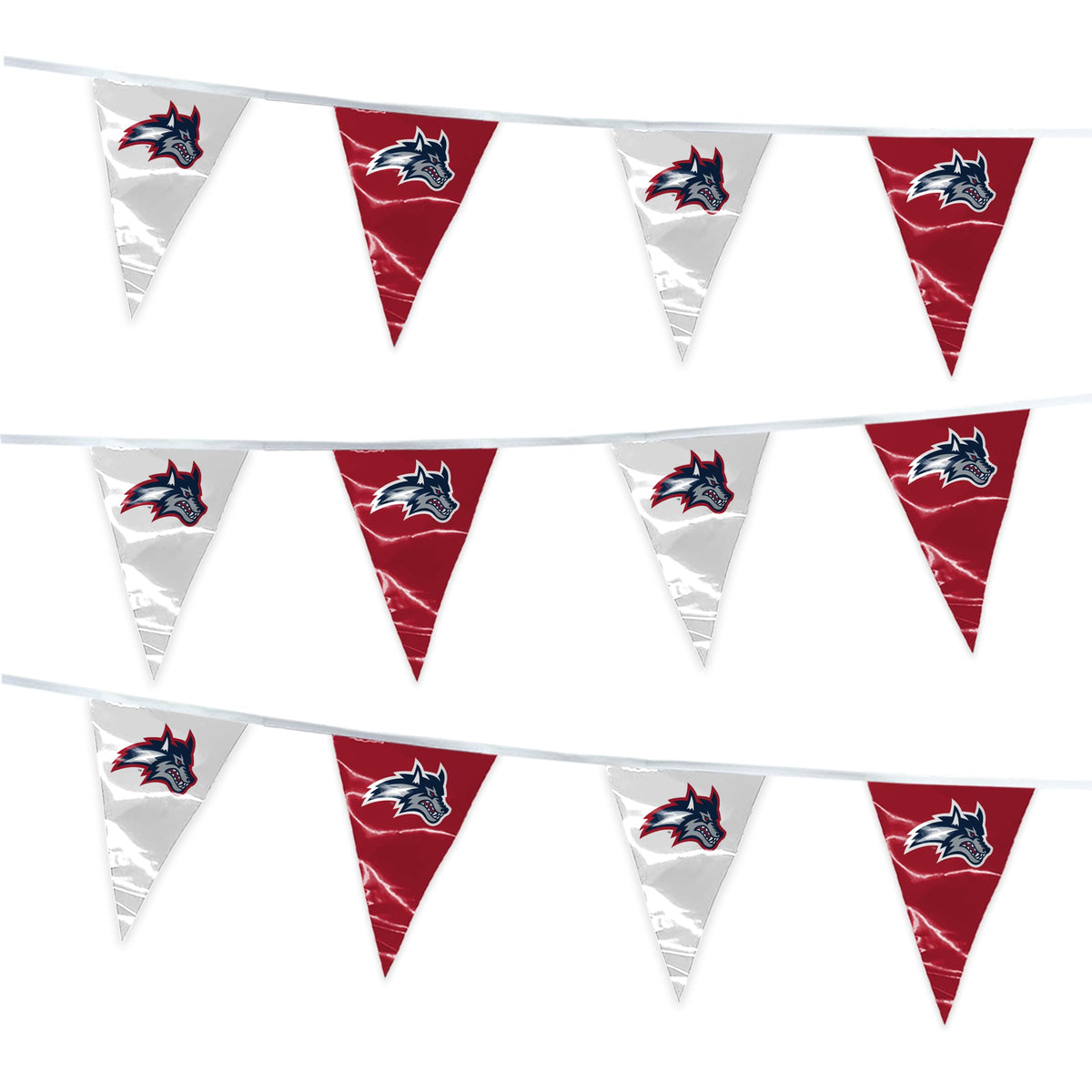AGAS Stony Brook University Pennant Banner String 4 x 6 inch – 15 ft Triangle Pennants Stony Brook Seawolves Wolf Head Design – Official NCAA SBU Product – Party Decoration with 24 Pieces