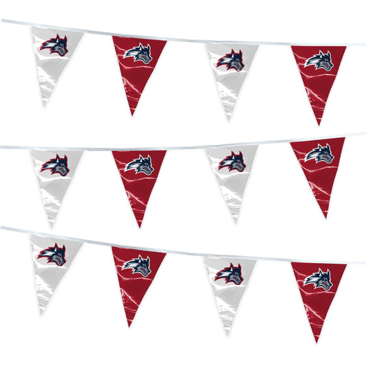 AGAS Stony Brook University Pennant Banner String 4 x 6 inch – 15 ft Triangle Pennants Stony Brook Seawolves Wolf Head Design – Official NCAA SBU Product – Party Decoration with 24 Pieces