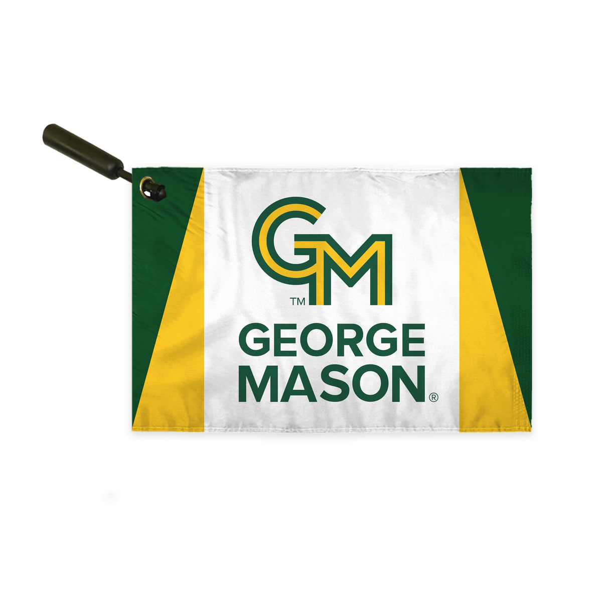 AGAS George Mason GMU Patriots Swirler Flag, George Mason Merch, Polyester, Built-in Plastic Handle Bar