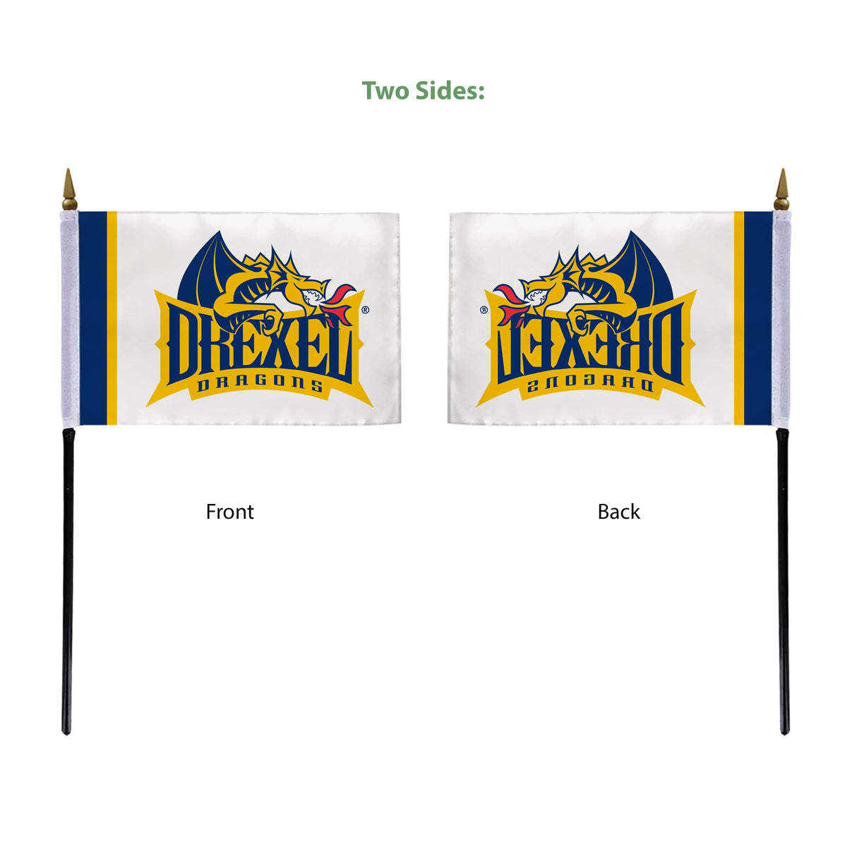 AGAS Drexel DU University flags on sticks with Plastic Base 4x6 inch Single-Reverse Printed Polyester - 4"x6" Dragons Handheld Stick Flags