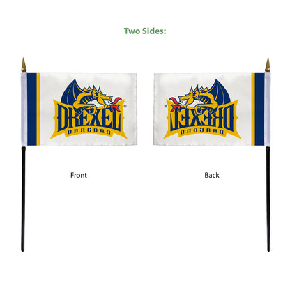 AGAS Drexel DU University flags on sticks with Plastic Base 4x6 inch Single-Reverse Printed Polyester - 4"x6" Dragons Handheld Stick Flags