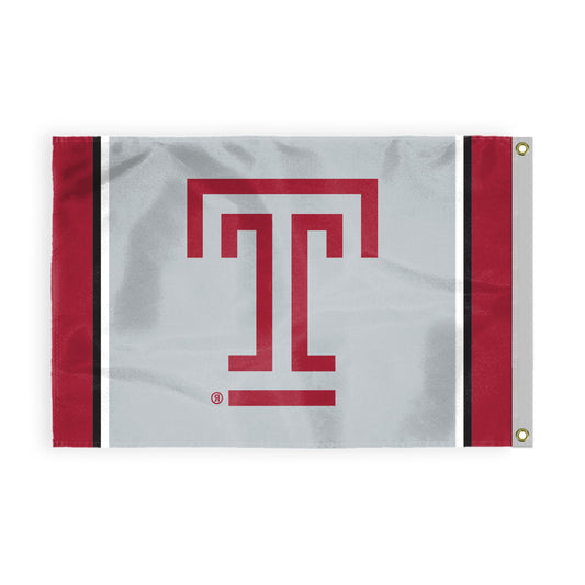 AGAS Temple University T Logo Flag 3 x 5 ft – Single Sided Printed Nylon – Officially Licensed NCAA Product – Temple Owls Outdoor Flag with Brass Grommets, Canvas Header and Reinforced Quad Stitched Fly End for Indoor Outdoor Display