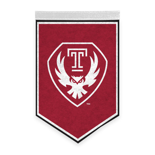 AGAS Temple Owls Owl Logo Felt Banner 12 x 18 inch – Single Sided Printed Felt 1 Ply – Officially Licensed NCAA Product – Temple Owls Wall Banner with 1 inch Header and Heat Cut Edges