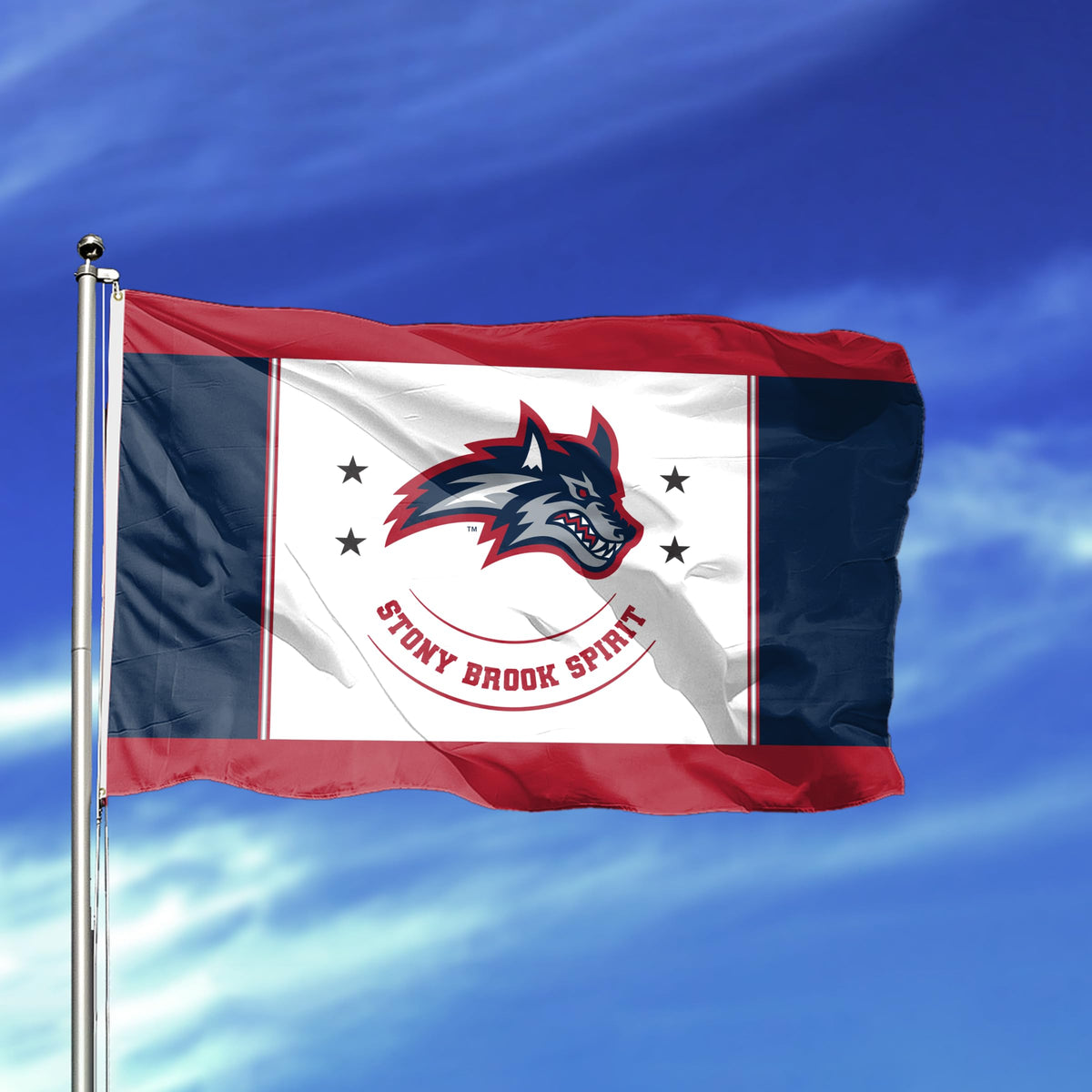 AGAS Stony Brook University Flag 12 x 18 inch – Single Sided Printed Polyester Stony Brook Spirit Design – Official NCAA SBU Product – Outdoor Display with Canvas Header, Brass Grommets and Reinforced Stitched Edges