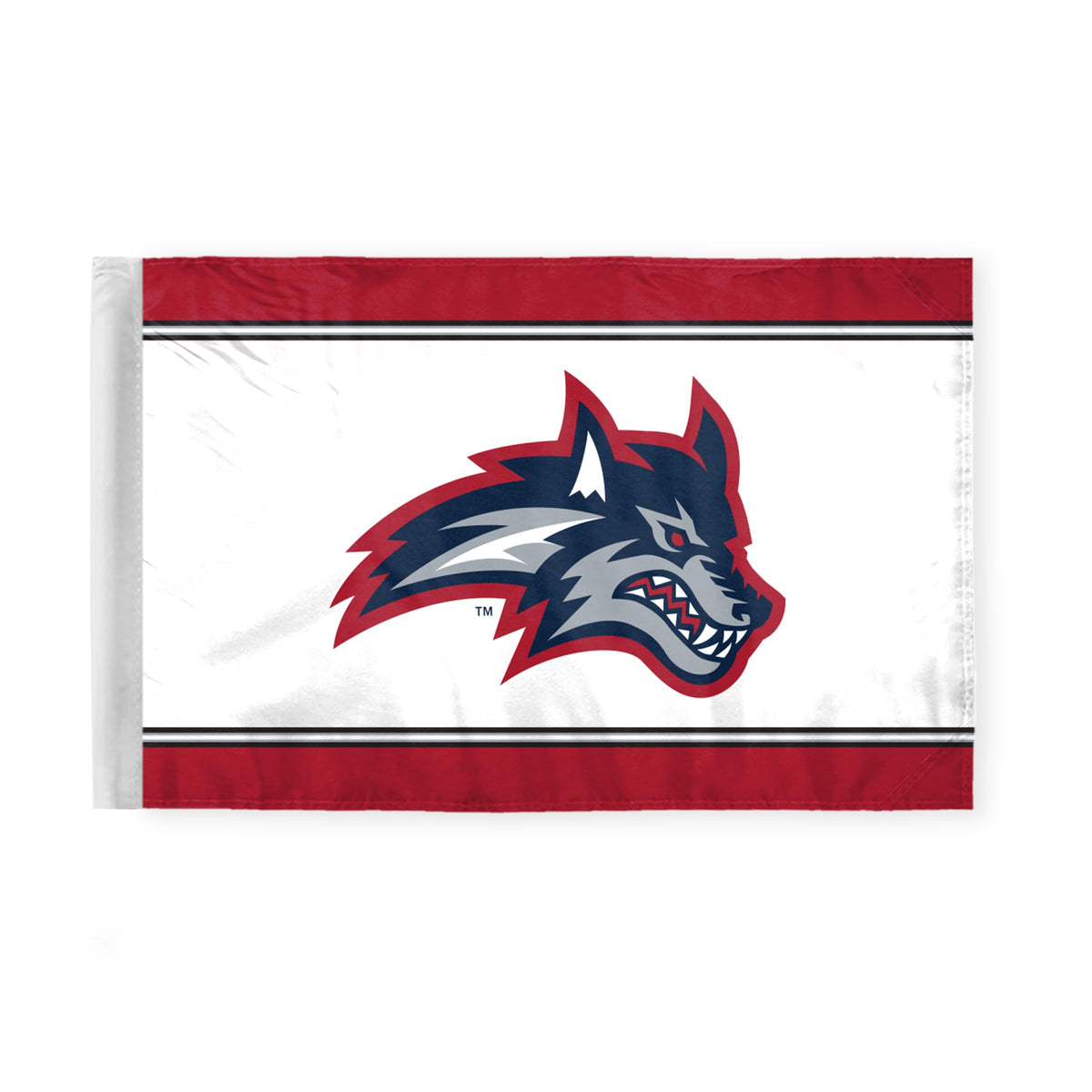 AGAS Stony Brook University Motorcycle Flag 6 x 9 inch – Single Sided Printed Polyester Stony Brook Seawolves Wolf Head Design – Official NCAA SBU Product – Bike Mount with 0.75 inch Canvas Sleeve and Reinforced Stitching - Without Pole