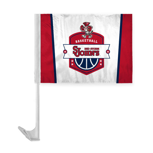 AGAS St. John’s University Economy Car Flag 12 x 16 inch – Single Sided Printed Polyester Basketball Shield Design – Official NCAA Red Storm Flag – Vehicle Mount with 17 inch Flex Pole and Closed Top Sleeve