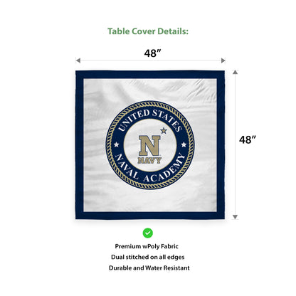 USNA Naval Academy Tablecover, 48in. Wide x 48in. Long, Gold-Blue Polyester, Party supplies, Navy Shipmen tablecloth for graduation, football tailgating, and birthday party decorations