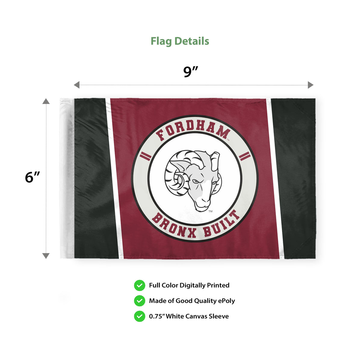 AGAS Fordham University Motorcycle Flag 6 x 9 inch – Single Sided Printed Polyester Fordham Rams Flag Bronx Built Design – Official NCAA Product – Fordham University Bike Flag with 0.75 inch Canvas Sleeve and Reinforced Stitching No Pole Included