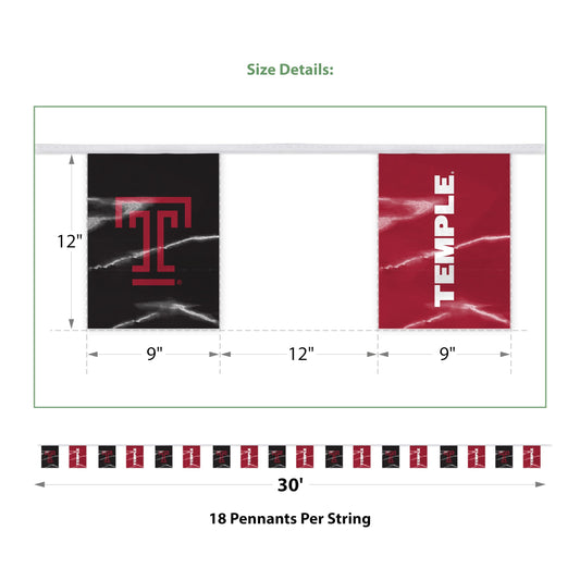 AGAS Temple University Pennant Strings- 12x18 inch Rectangular