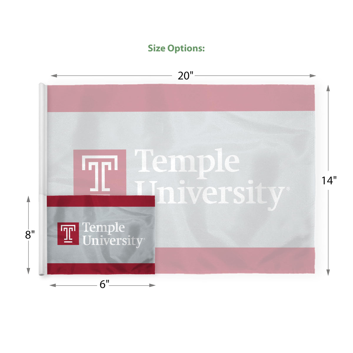 AGAS Temple University T Logo and Text Golf Flag 14 x 20 inch – Single Sided Printed Nylon – Officially Licensed NCAA Product – Temple Owls Golf Flag with Plastic Tube Insert and Reinforced Stitched Edges