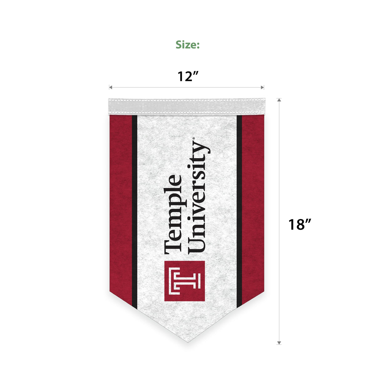 AGAS Temple University Vertical Wordmark Felt Banner 12 x 18 inch – Single Sided Printed Felt 1 Ply – Officially Licensed NCAA Product – Temple Owls Wall Banner with 1 inch Header and Heat Cut Edges