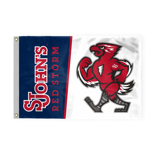 AGAS St. John’s University Flag 4 x 6 ft – Single Sided Printed Nylon SJU Red Storm Mascot and Vertical Wordmark Design – Official NCAA Red Storm Flag – Outdoor Display with Canvas Header, Brass Grommets and Reinforced Stitched Edges