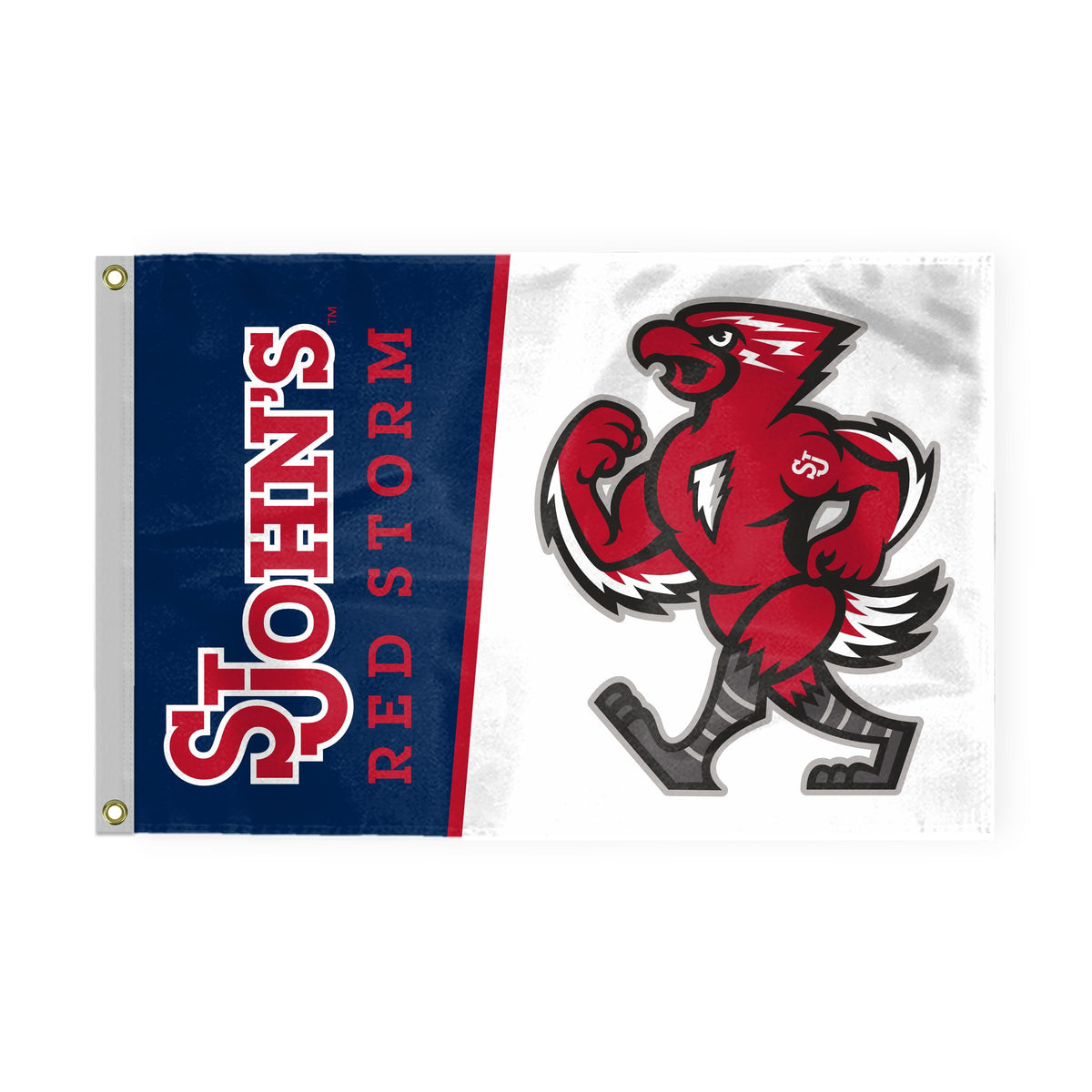 AGAS St. John's University Flag 3 x 5 ft – Single Sided Printed Nylon SJU Red Storm Mascot and Vertical Wordmark Design – Official NCAA Red Storm Flag – Outdoor Display with Canvas Header, Brass Grommets and Reinforced Stitched Edges
