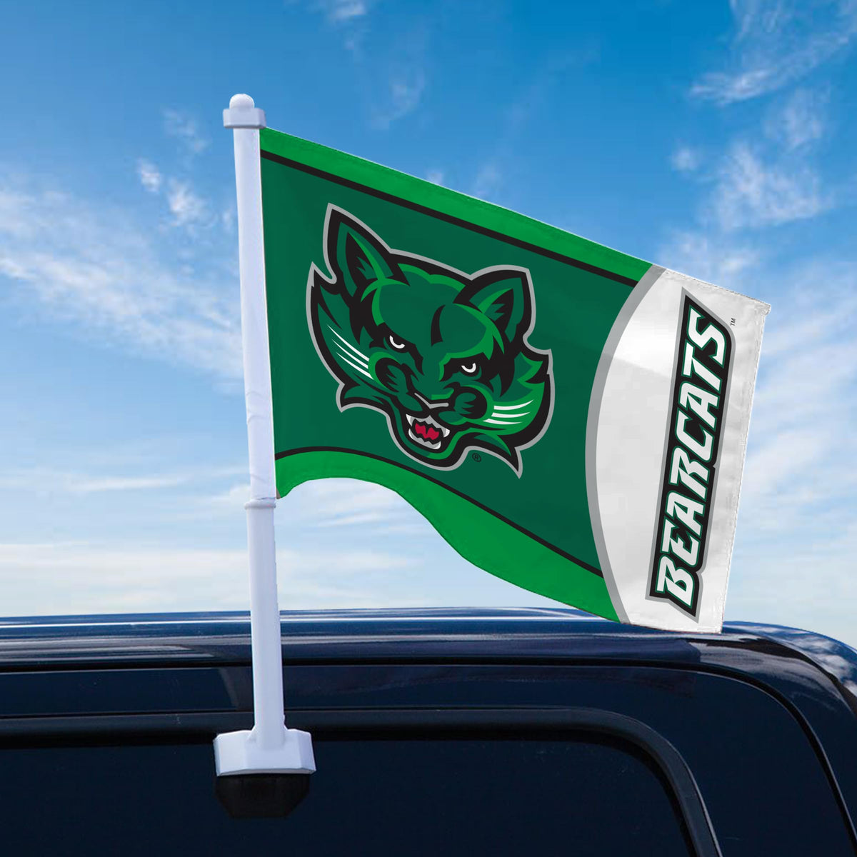 AGAS Binghamton University Premium Car Flag 10.5 x 15 inch – Single Sided Printed Wrap Knitted Polyester BU Bearcats Design – Official NCAA Binghamton Bearcats Car Flag – Vehicle Mount with 19 inch Stiff Pole and 1 inch Sleeve