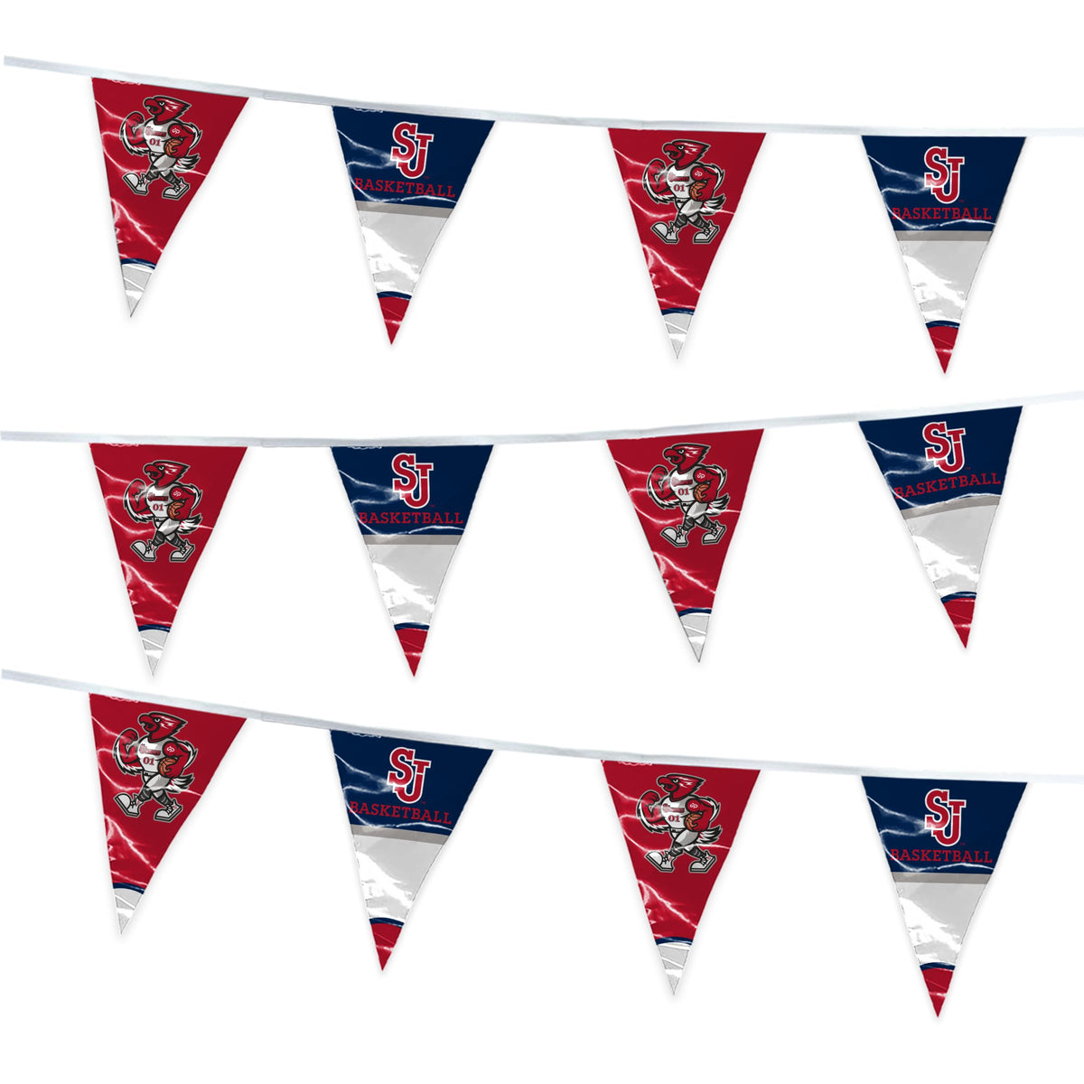 AGAS St. John's University Pennant Banner String 4 x 6 inch – 15 ft Triangle Pennants SJU Red Storm Basketball Design – Official NCAA Red Storm Decor – Party Decoration with 24 Pieces