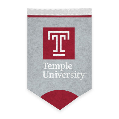AGAS Temple University Block T and Wordmark Felt Banner 12 x 18 inch – Single Sided Printed Felt 1 Ply – Officially Licensed NCAA Product – Temple Owls Wall Banner with 1 inch Header and Heat Cut Edges