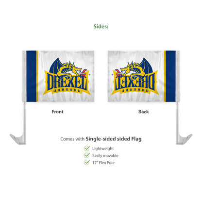 AGAS Drexel DU University Logo Flag for Car 12x16 Inch, Licensed Dragons Car Window Flag - 17" Flex Pole, Single Reverse Printed Polyester