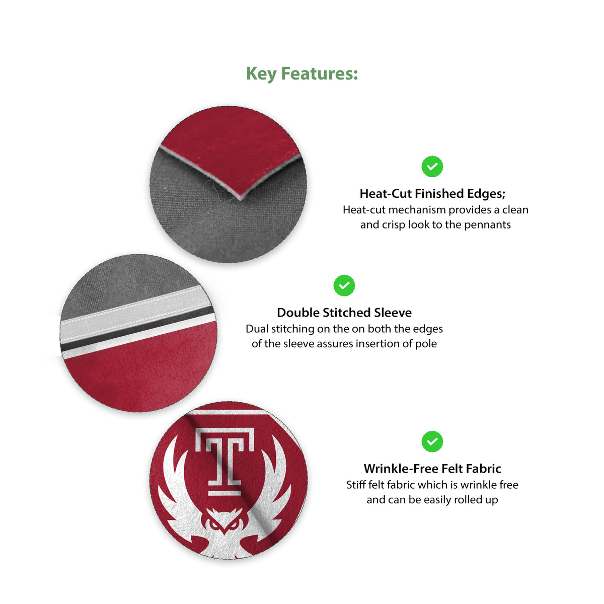 AGAS Temple University - Felt Banner - 12" x 18"