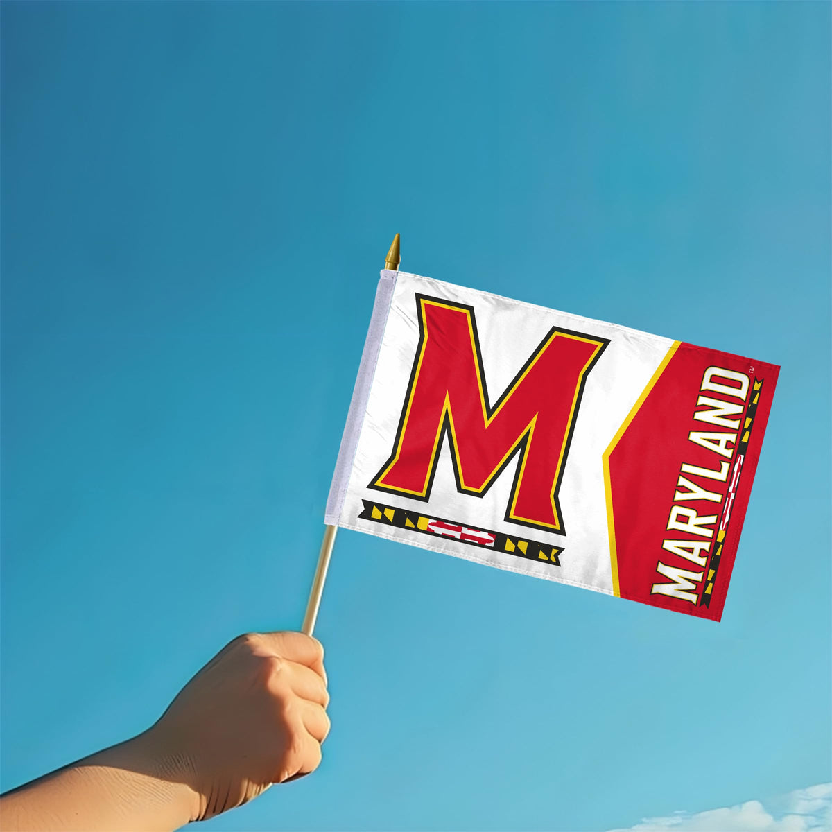 AGAS Maryland UMD Terrapins flags on sticks 12" x 18" - Single-Reverse Printed Polyester - 24" Wooden Dowel