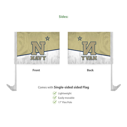 AGAS Naval Academy Flag for Car 12x16 Inch, N* Logo, Licensed USNA N-Star Car Window Flag - 17" Flex Pole, Single Reverse Printed Polyester
