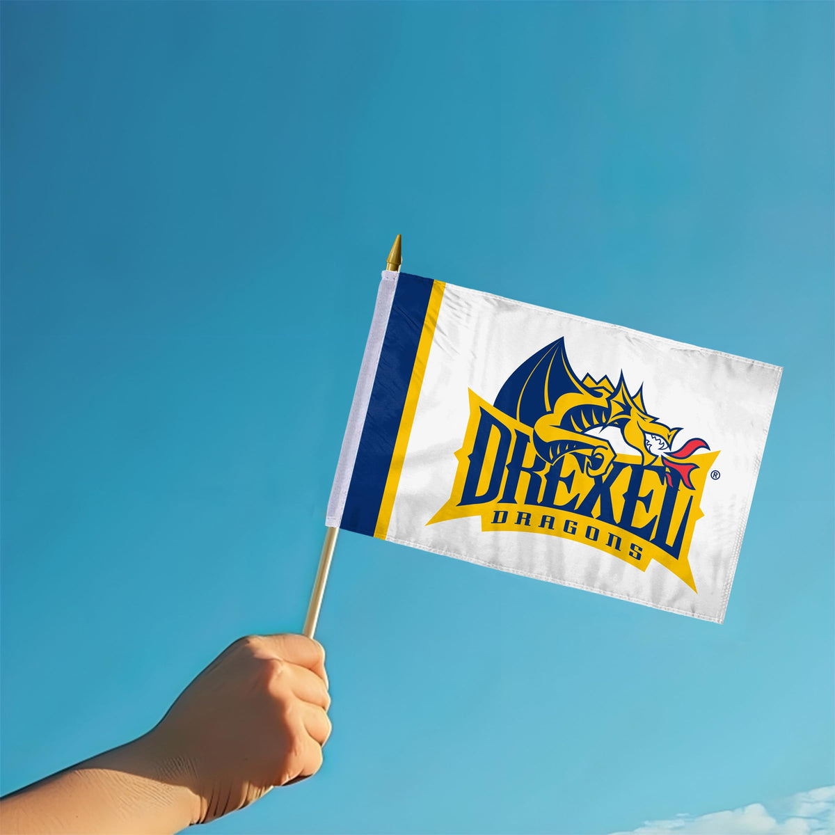 AGAS Drexel DU Dragons flags on sticks 12" x 18" - Single-Reverse Printed Polyester - 24" Wooden Dowel