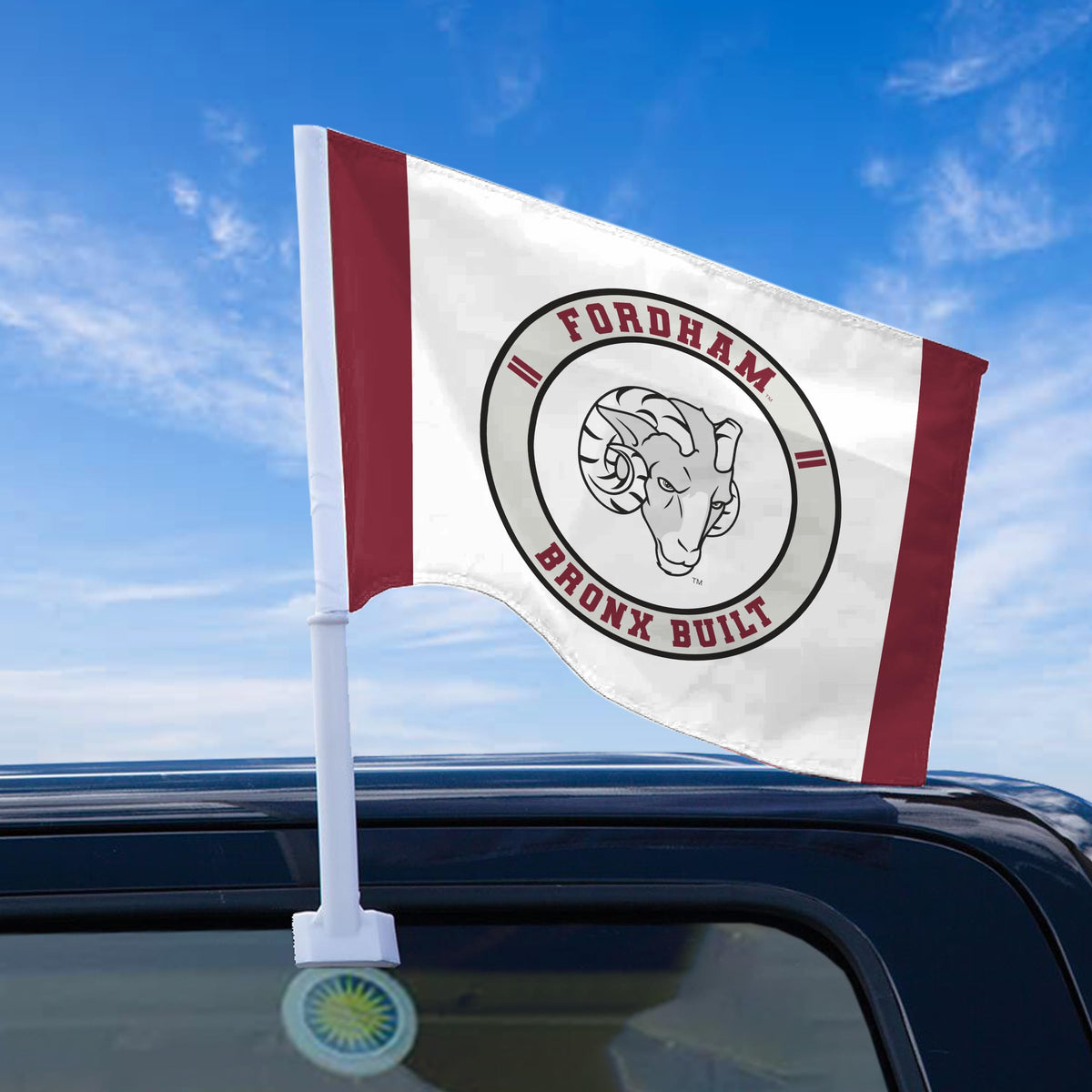 AGAS Fordham University Economy Car Flag 12 x 16 inch – Single Sided Printed Polyester Fordham Rams Flag Bronx Built Design – Official NCAA Product – Fordham University Vehicle Flag with 17 inch Flex Pole and 1 inch Closed Top Sleeve
