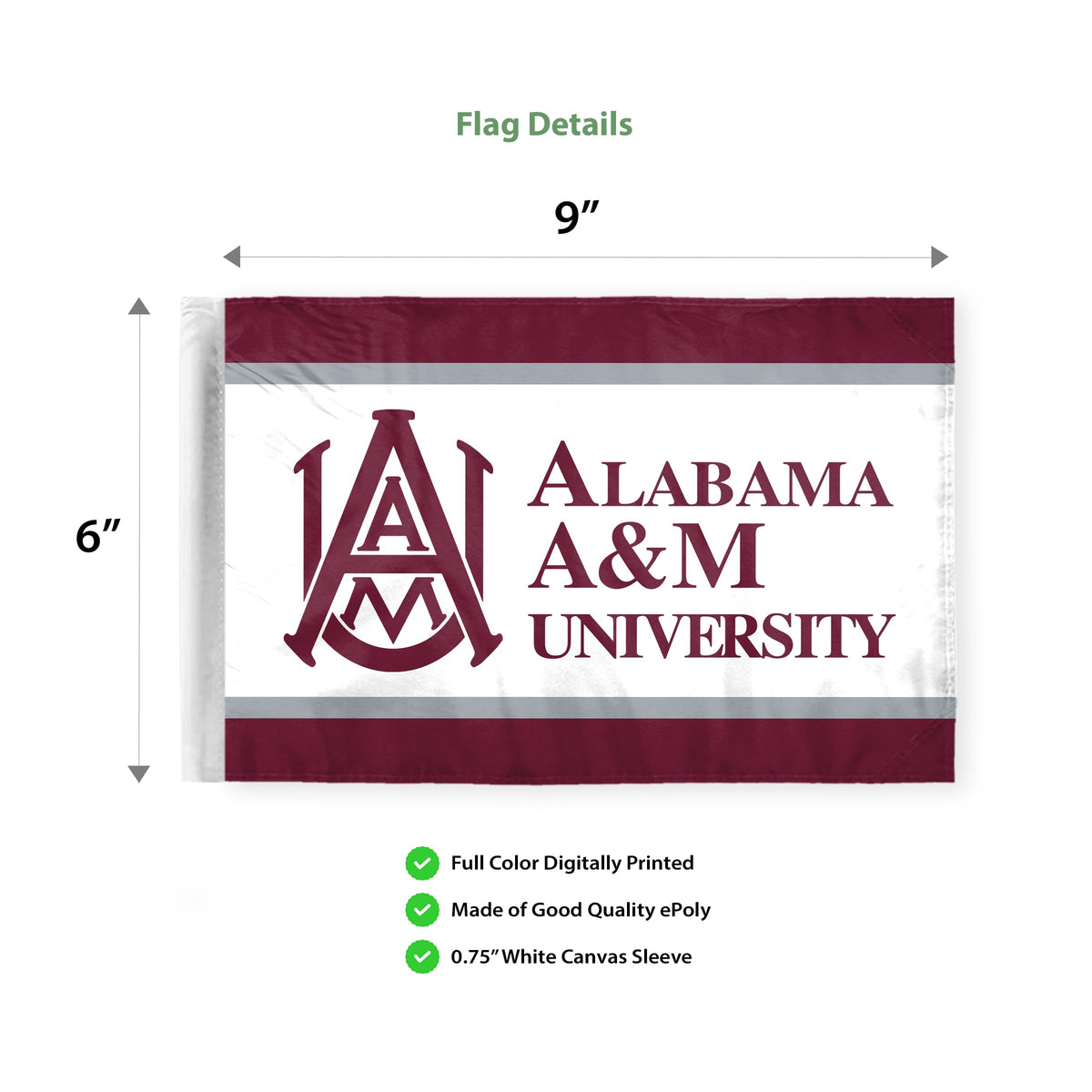 Alabama A&M University Motorcycle Flag 6 x 9 inch