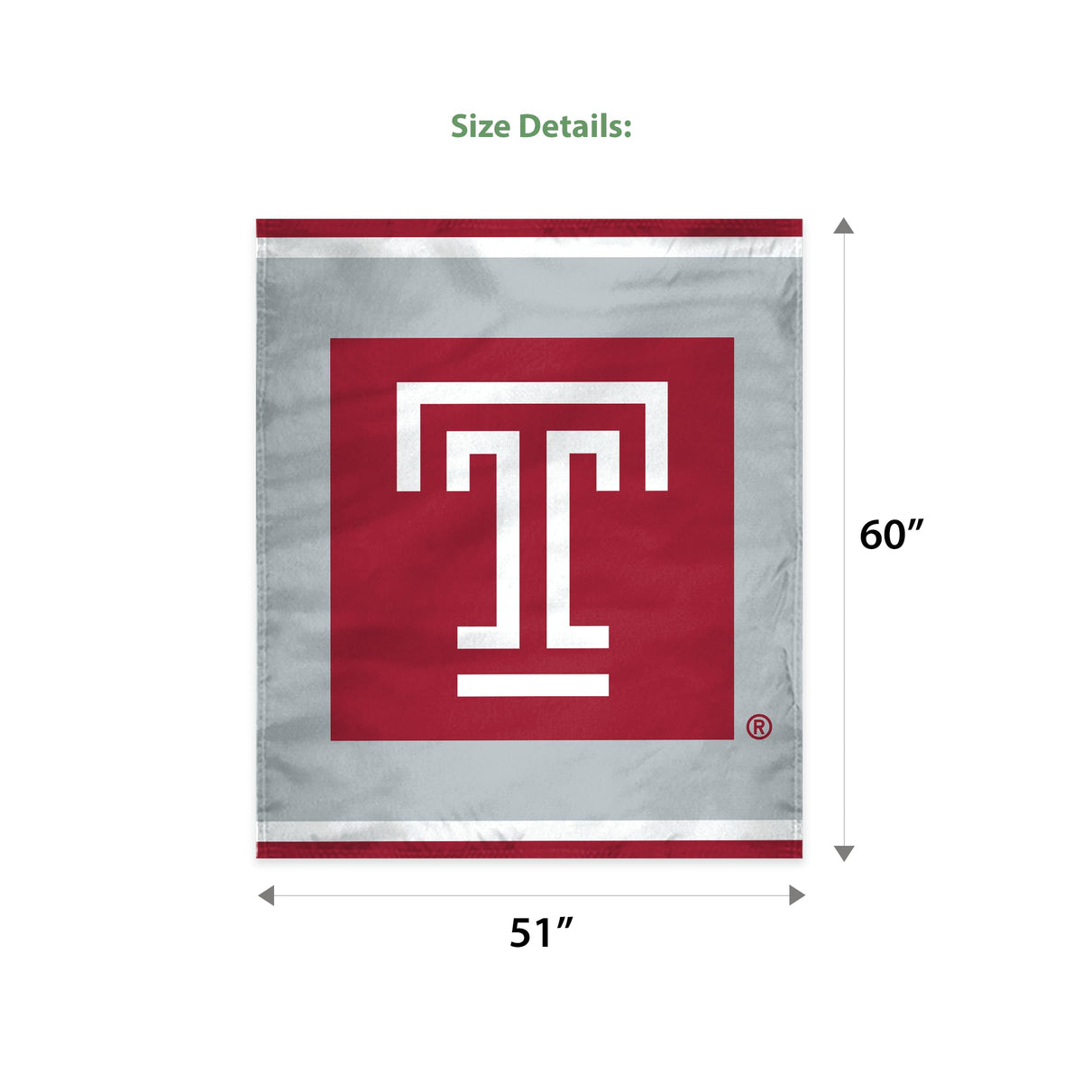 AGAS Temple University Block T Logo Wall Tapestry 51 x 60 inch – Single Sided Printed Polyester with Bleed Through – Officially Licensed NCAA Product – Temple University Wall Hanging with Clips, Non-Marking Nails and Tape