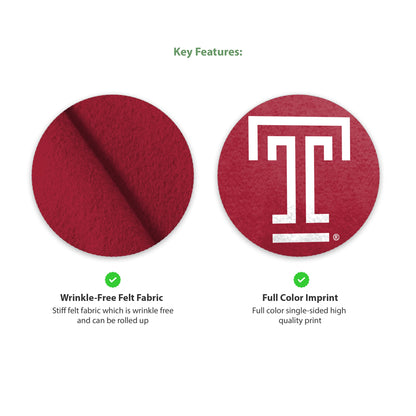 AGAS Temple University T Logo and Text Felt Pennant 12 x 30 inch – Single Sided Printed Acrylic Stiff Felt – Officially Licensed NCAA Product – Temple Owls Wall Pennant with 1 inch Header and Heat Cut Edges Individually Bagged