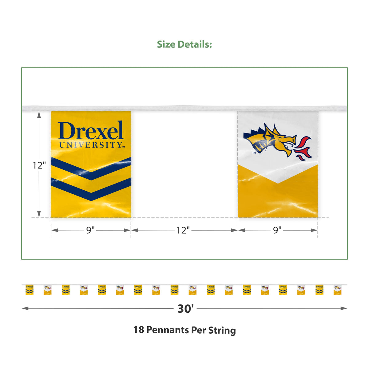 AGAS 30' Drexel DU University Streamers, Bunting Flag for Tailgate, Game Day, Dorms, College Party Decoration Rectangle