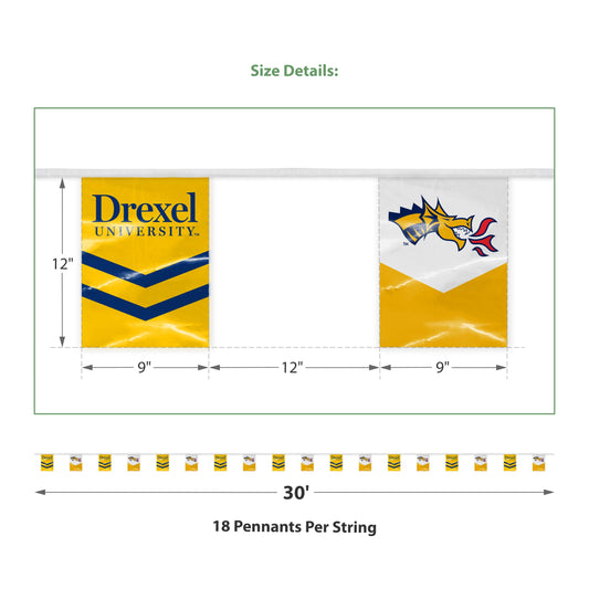 AGAS 30' Drexel DU University Streamers, Bunting Flag for Tailgate, Game Day, Dorms, College Party Decoration Rectangle
