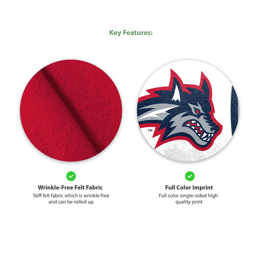 AGAS Stony Brook University Felt Pennant 9 x 24 inch – Single Sided Printed Acrylic Stiff Felt Stony Brook Seawolves Wolf Head Design – Official NCAA SBU Product – Wall Pennant with Header and Heat Cut Edges