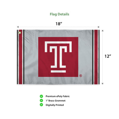 AGAS Temple University Block T Swirler Flag 12 x 18 inch – Single Sided Printed ePoly 1 Ply with Bleed Through – Officially Licensed NCAA Product – Temple Owls Swivel Flag with 1.5 inch Canvas Header, Brass Grommets and Stitched Edges