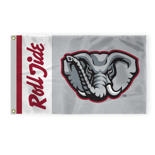 AGAS Alabama University Crimson Roll Tide Flag 3' x 5' Single-sided Printed 200D Nylon with Brass Grommets - NCAA Licensed Elephant Head Flag