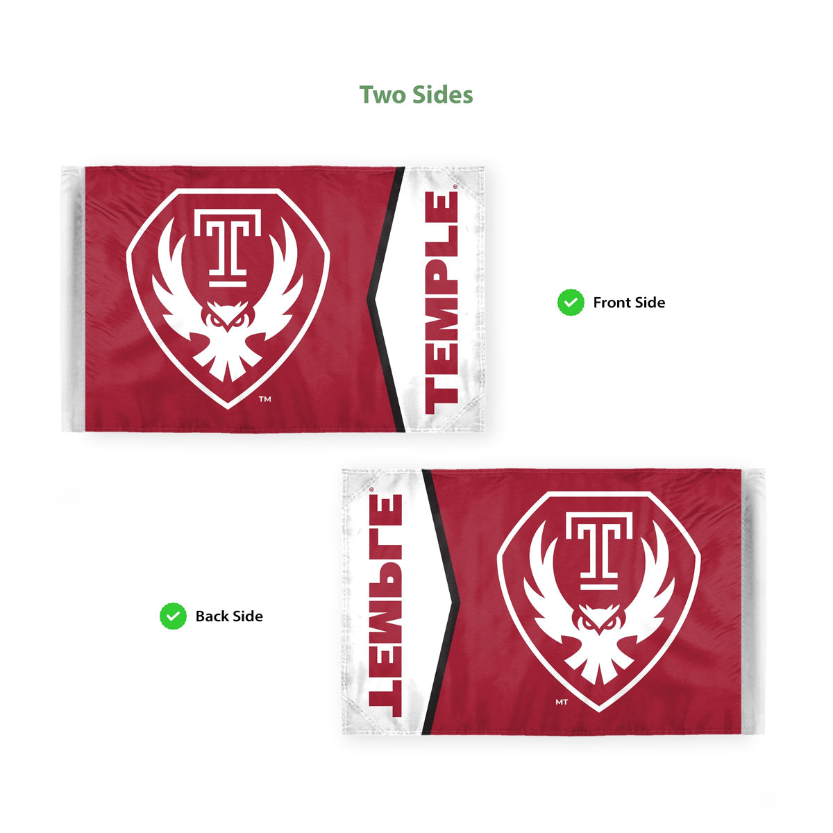 AGAS Temple Owls Logo and Temple Text Motorcycle Flag 6 x 9 inch – Single Sided Printed Polyester with Bleed Through – Officially Licensed NCAA Product – Temple University Bike Flag with 0.75 inch Canvas Sleeve and Reinforced Stitching – No Pole Incl