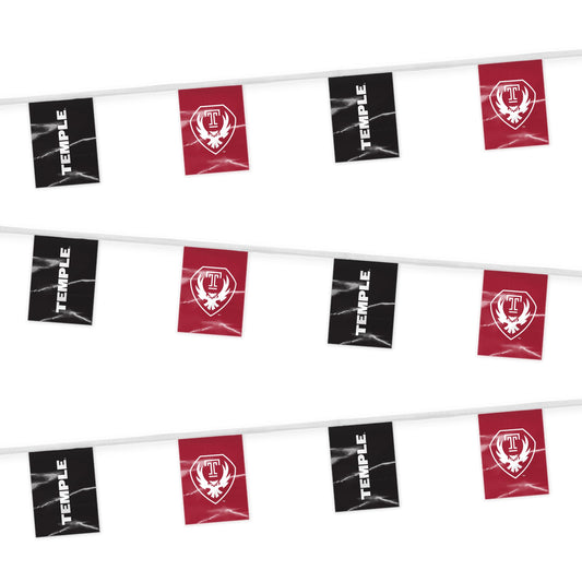 AGAS Temple Owls Text and Owl Logo Rectangle Pennant Banner String 9 x 12 inch – 30 ft Flags – Single Sided Printed 9 Mil Poly – Officially Licensed NCAA Product – Temple University Party Banner with 18 Pennants