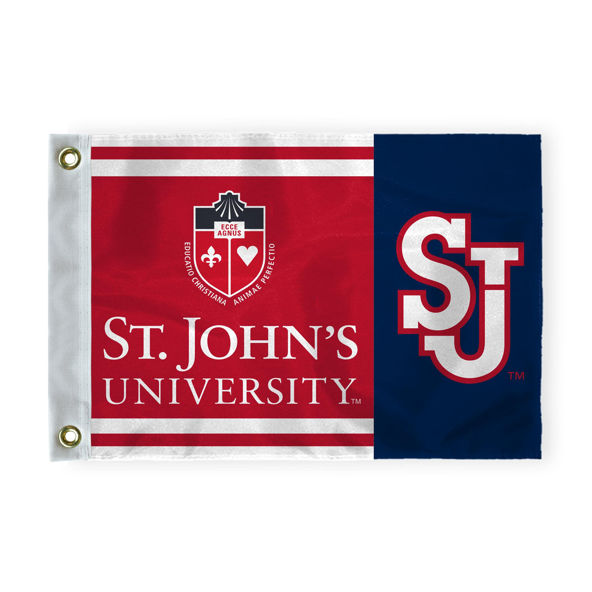 AGAS St. John's University Golf Flag 6 x 8 inch – Single Sided Printed Nylon SJU University Crest and SJ Logo Design – Official NCAA Red Storm Flag – Golf Course Display with Canvas Header and Brass Grommets