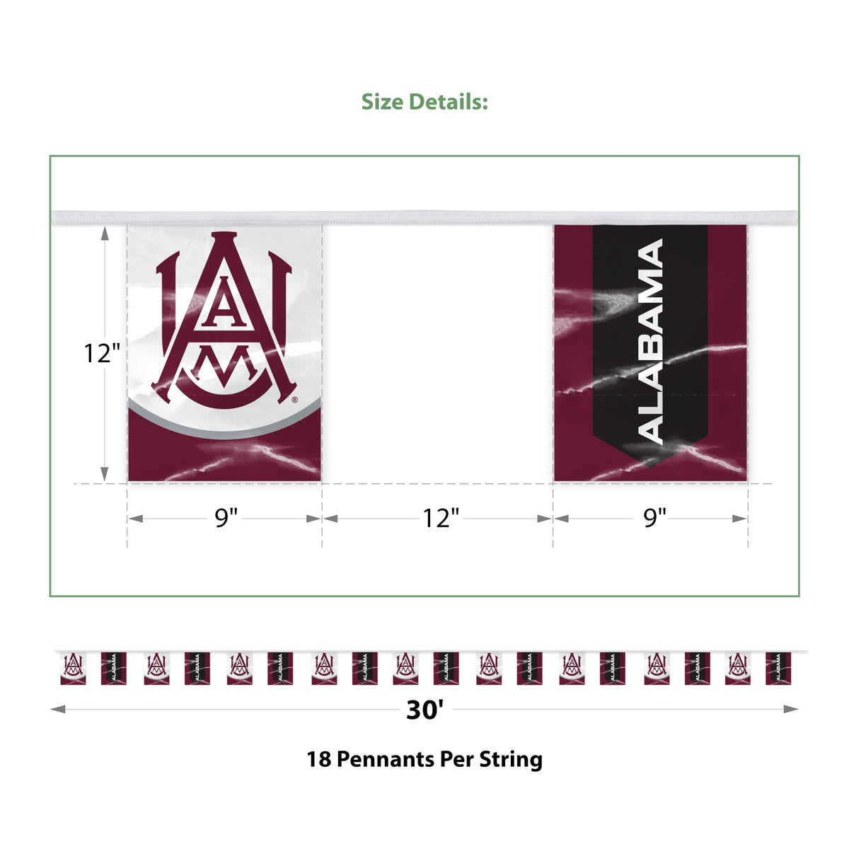 Alabama A&M University Pennant String 9 x 12 inch