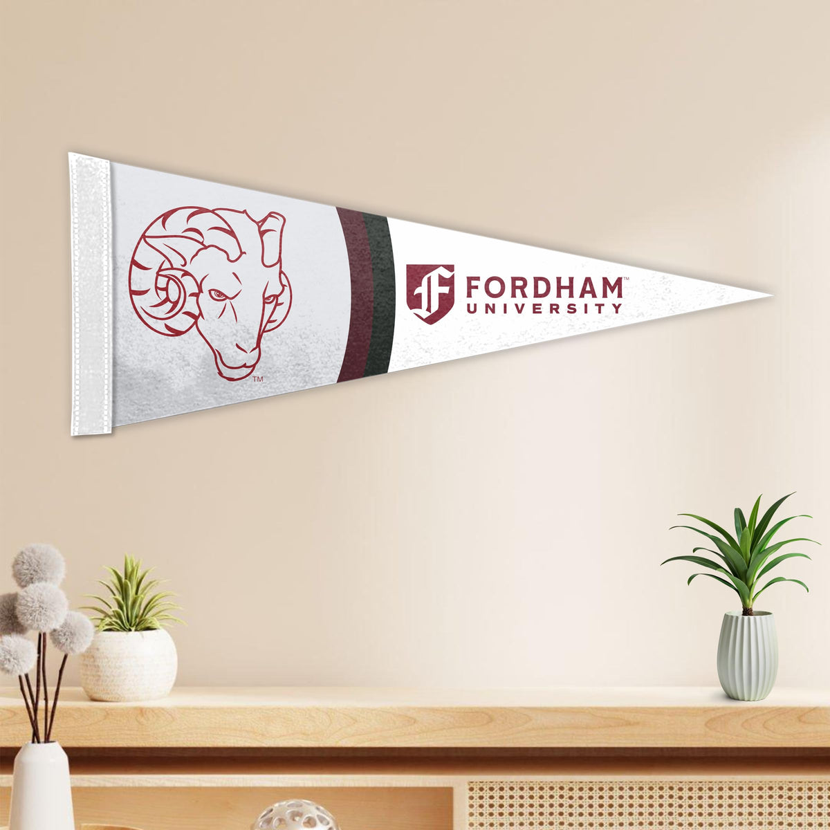 AGAS Fordham University Felt Pennant 12 x 30 inch – Single Sided Printed Acrylic Stiff Felt Fordham Rams Pennant with Ram Head and Text Design – Official NCAA Product – Fordham University Wall Pennant with 1 inch Header and Heat Cut Edges
