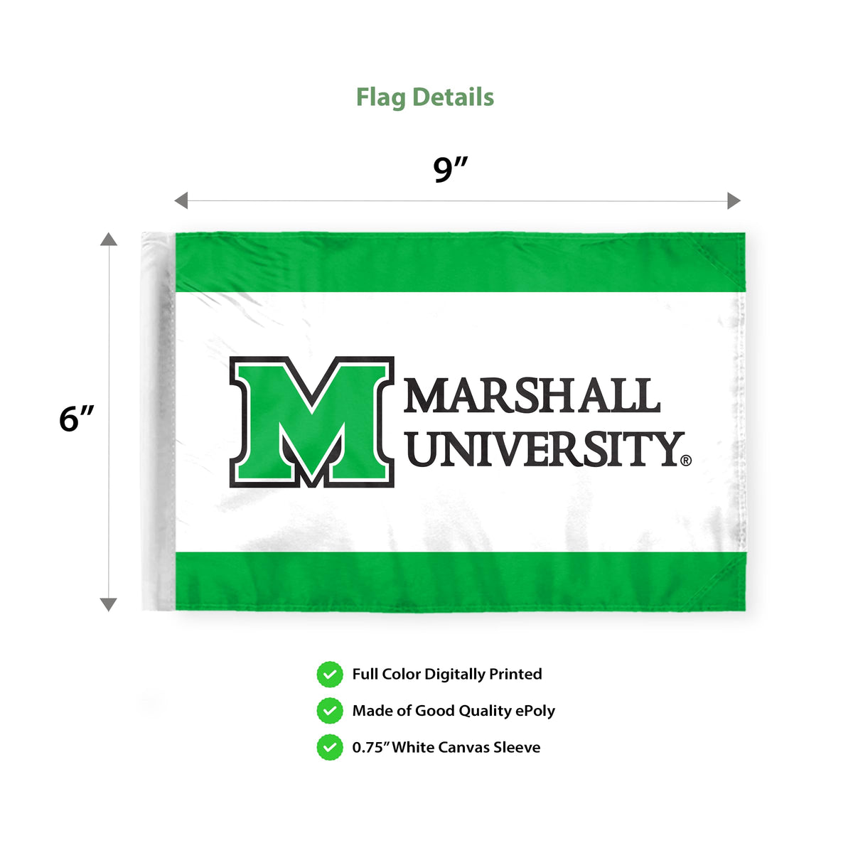 Marshall University Motorcycle Flag 6 x 9 inch