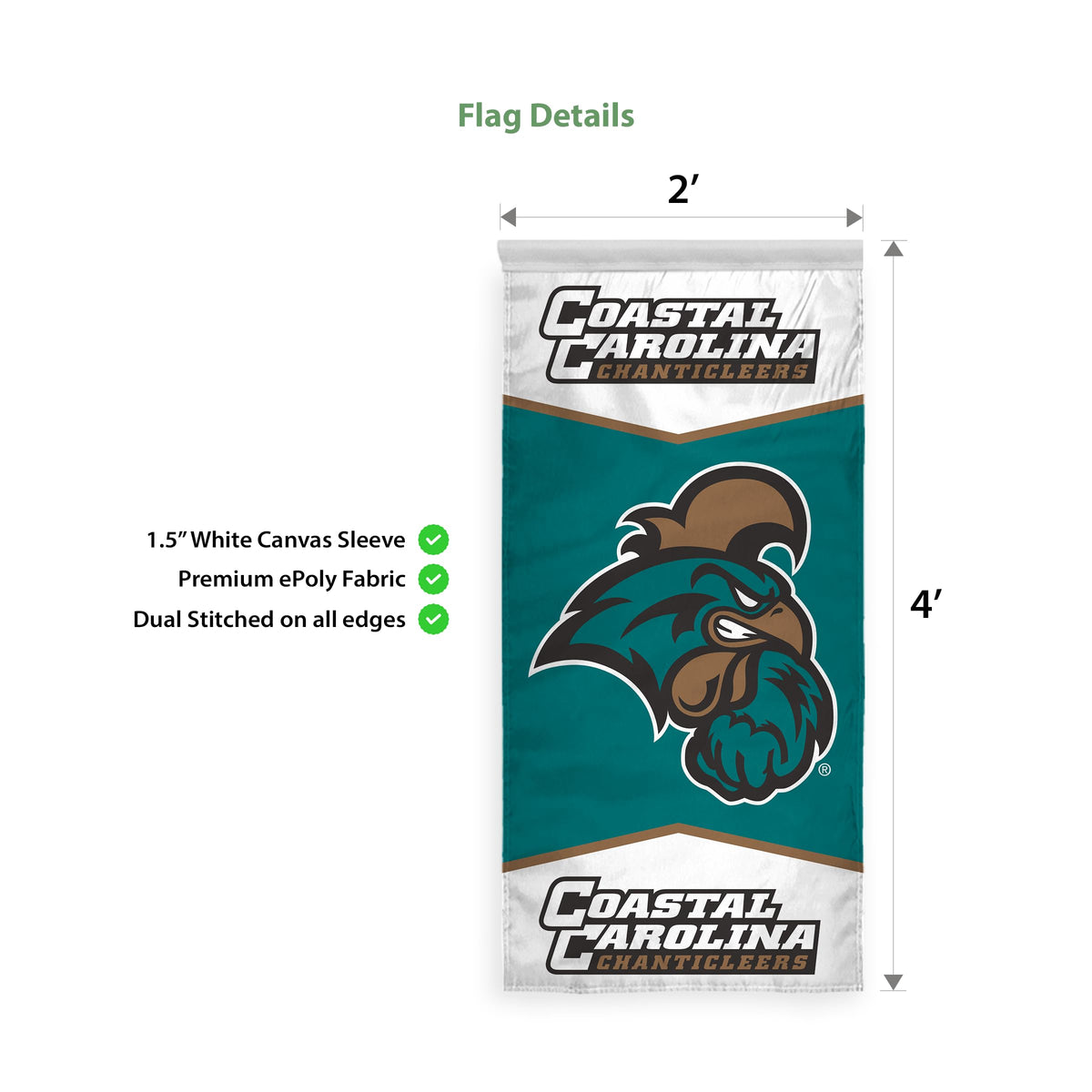 AGAS Coastal Carolina CCU University House Flag Chanticleers Banner 2' x 4'