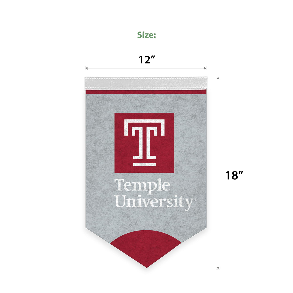 AGAS Temple University Block T and Wordmark Felt Banner 12 x 18 inch – Single Sided Printed Felt 1 Ply – Officially Licensed NCAA Product – Temple Owls Wall Banner with 1 inch Header and Heat Cut Edges