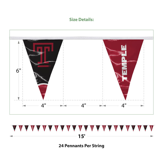 AGAS Temple University Pennant Strings- 4x6 inch Triangular