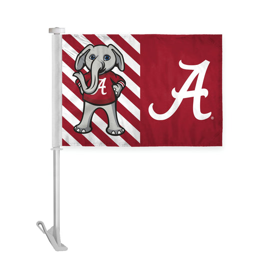 AGAS Alabama University Crimson Tide Elephant Logo Car Flags - Mini Auto Flags, 10.5in X 15in, 19" Stiff Pole Perfect for Hood or Trunk