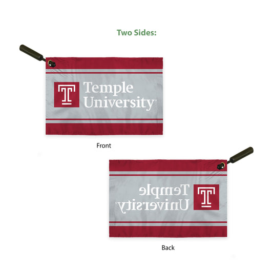 AGAS Temple University Wordmark Logo Swirler Flag 12 x 18 inch – Single Sided Printed ePoly 1 Ply with Bleed Through – Officially Licensed NCAA Product – Temple Owls Swivel Flag with 1.5 inch Canvas Header, Brass Grommet and Stitched Edges