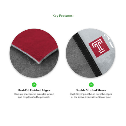 AGAS Temple University Wordmark Logo Felt Pennant 12 x 30 inch – Single Sided Printed Acrylic Stiff Felt – Officially Licensed NCAA Product – Temple Owls Wall Pennant with 1 inch Header and Heat Cut Edges