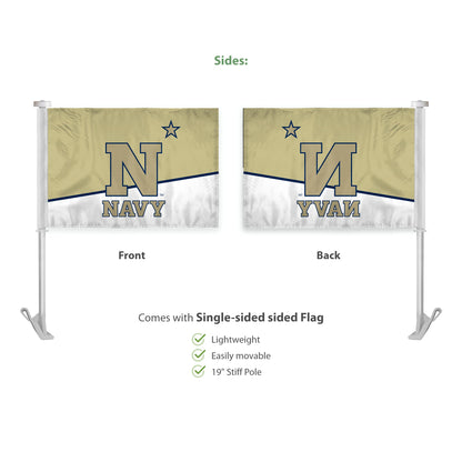 AGAS US Naval Academy Car Flag - 10.5x15 inch Double-Sided Printed Wrap Knitted Polyester - 19" Unbreakable Plastic Pole - Auto Flags