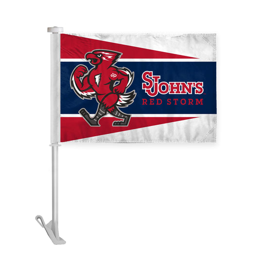 AGAS St. John’s University Premium Car Flag 10.5 x 15 inch – Single Sided Printed Wrap Knitted Polyester SJU Red Storm Mascot Design – Official NCAA Red Storm Car Flag – Vehicle Mount with 19 inch Stiff Pole and 1 inch Sleeve