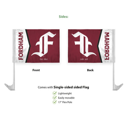 AGAS Fordham University Economy Car Flag 12 x 16 inch – Single Sided Printed Polyester Fordham Rams Flag with F Logo – Official NCAA Product – Fordham University Vehicle Flag with 17 inch Flex Pole and 1 inch Closed Top Sleeve